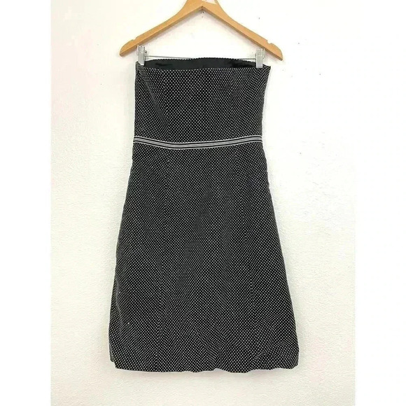 Ann Taylor Dress Black Strapless White Polka Dot Sheath Built-in Bra Size 6 - Picture 2 of 16